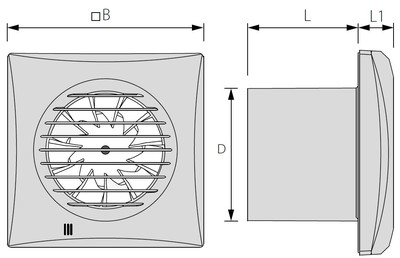 Розміри вентилятора вид спереду та збоку