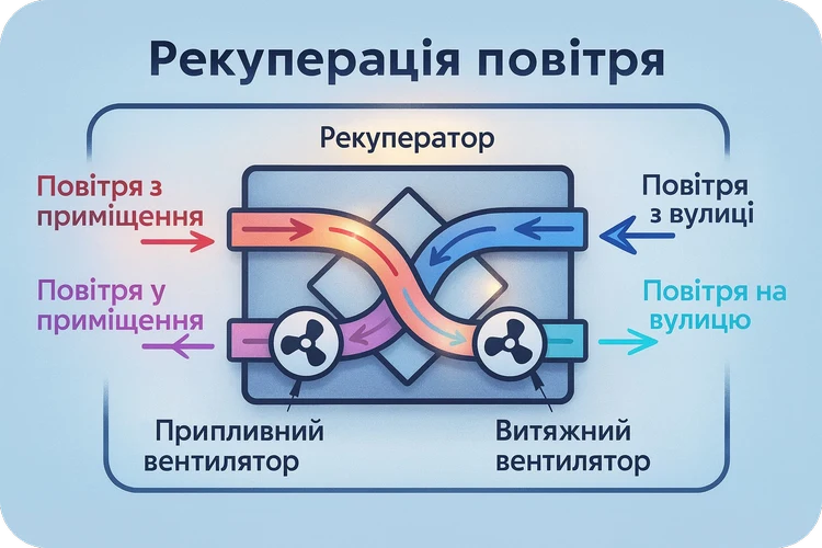 Принцип роботи припливно-витяжної установки з рекуперацією тепла