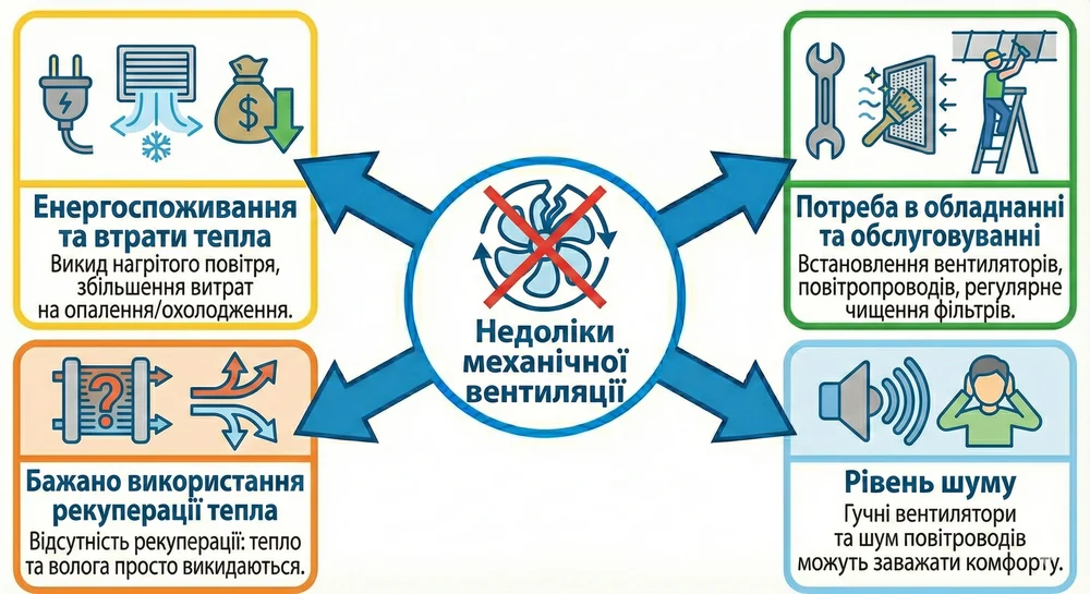 Недостатки механической вентиляции