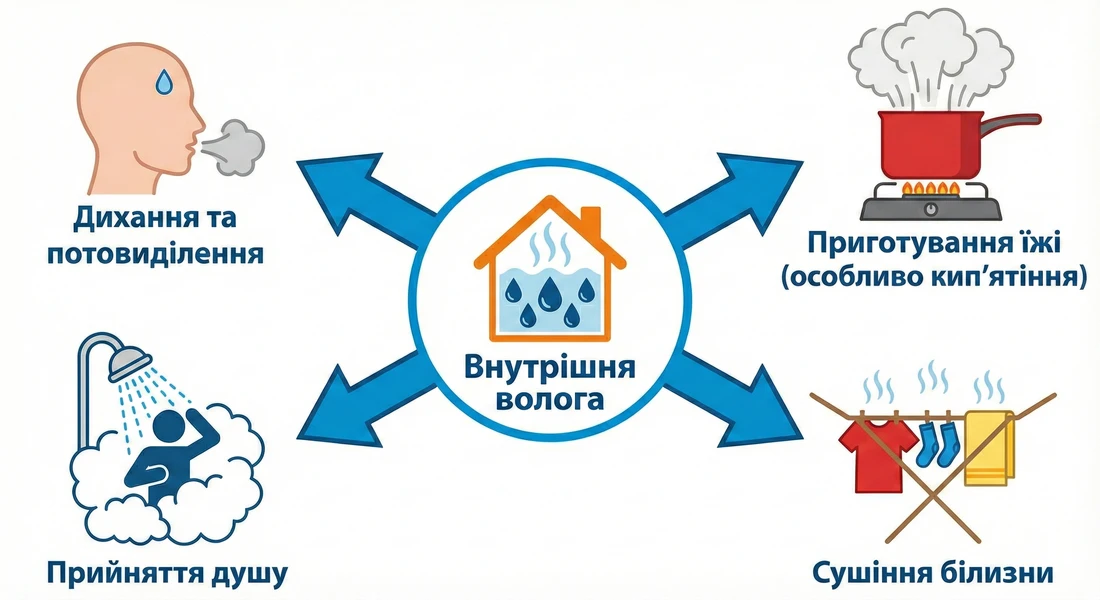 Источник внутренней влажности в квартире