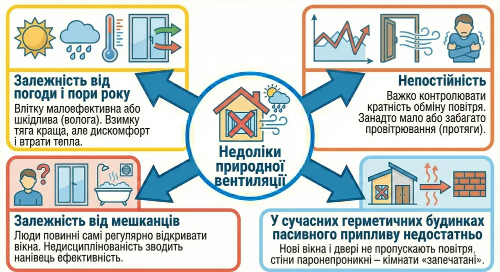 Недостатки пассивной вентиляции